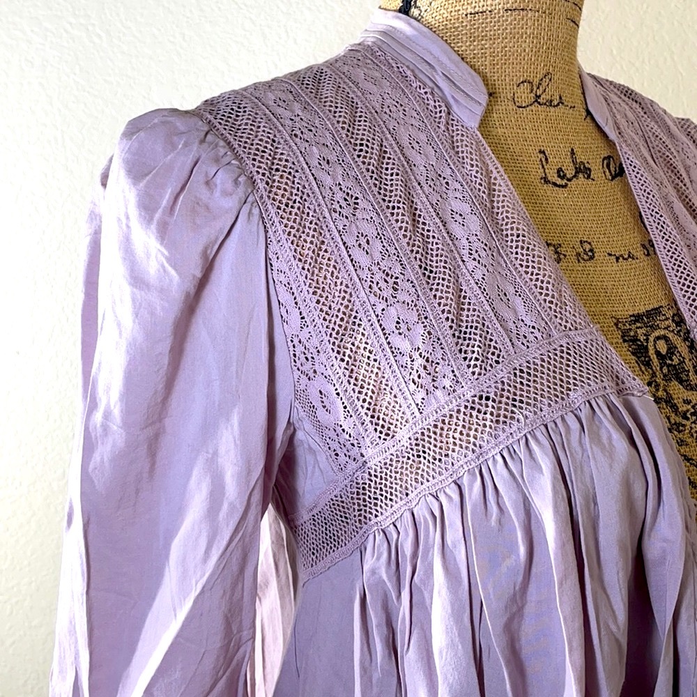 Free People Esme Button Up Lavender Lace Peasant Blouse - Picture 12 of 17